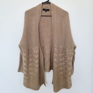 GNW Ribbed Open-Front Cardigan in Camel, Tan Bat Wing Sweater
